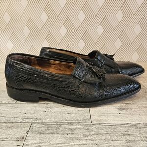 DiStefano Men's Hand Made in Italy Crocodile Tassel Loafers Black Size 8.5